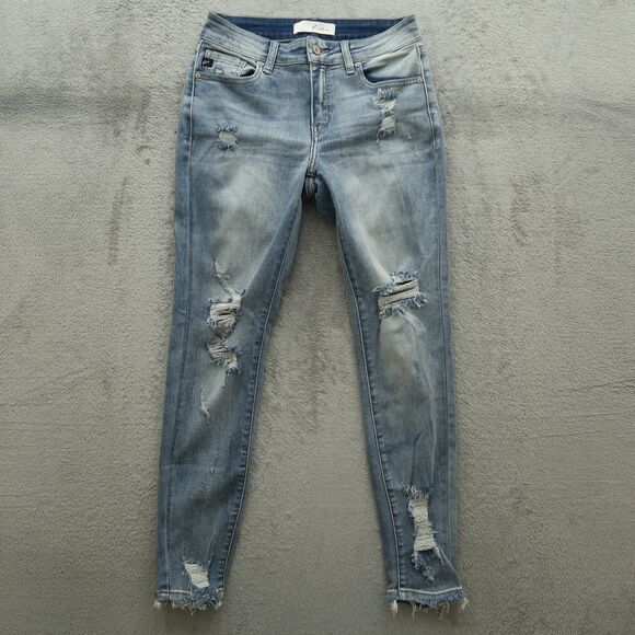 KanCan Jeans Junior's Size 5/26 Blue Mid-Rise Skinny Denim 27" Inseam Destroyed - Picture 1 of 15